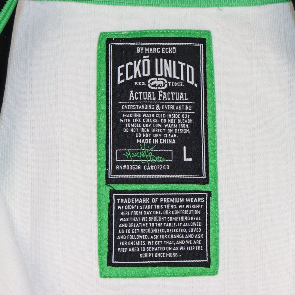 ECKO UNLTD Jacket Zip Front Size Large White Green Black Accents Stripes - Picture 14 of 15